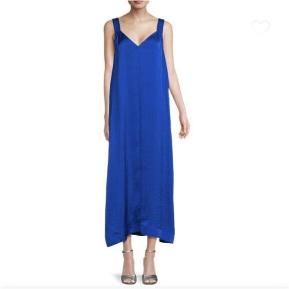 NWT DKNY Silky Satin Maxi Dress SMALL blue Sleeveless V-Neck soft - Picture 3 of 14
